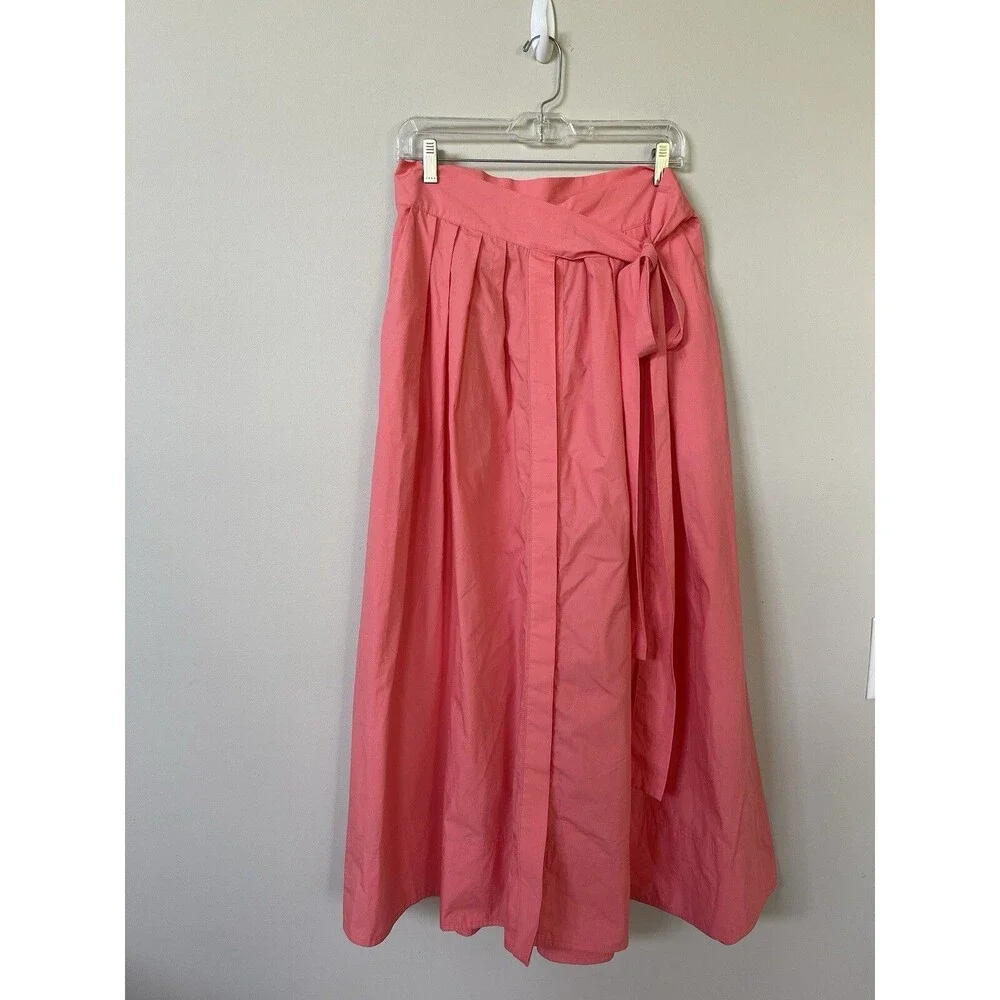 H & M Skirt Midi Women Coral Pleated Classic Cotton Preppy Fit Flare Sz 6 NWT